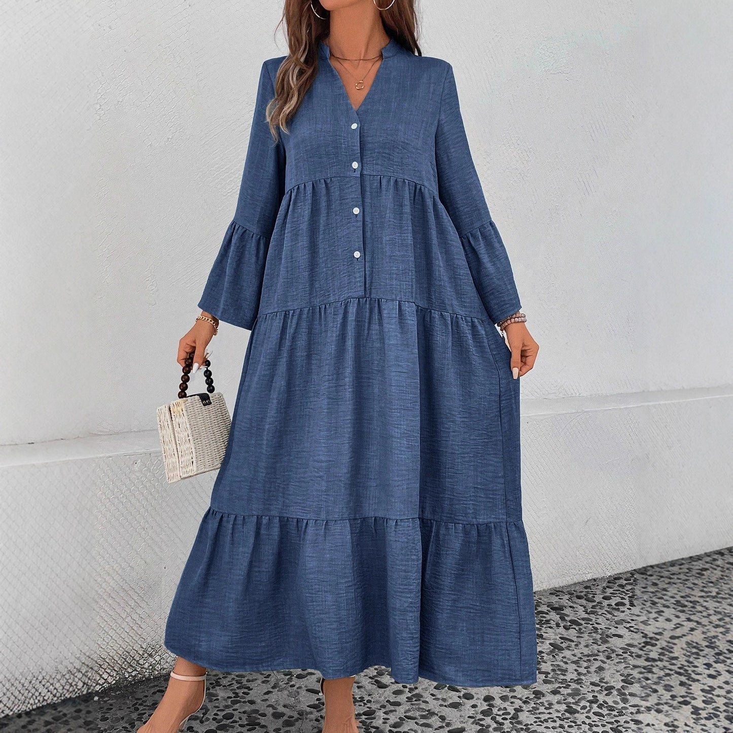 Multi-layer Pleated Loose Stitching Texture Dress