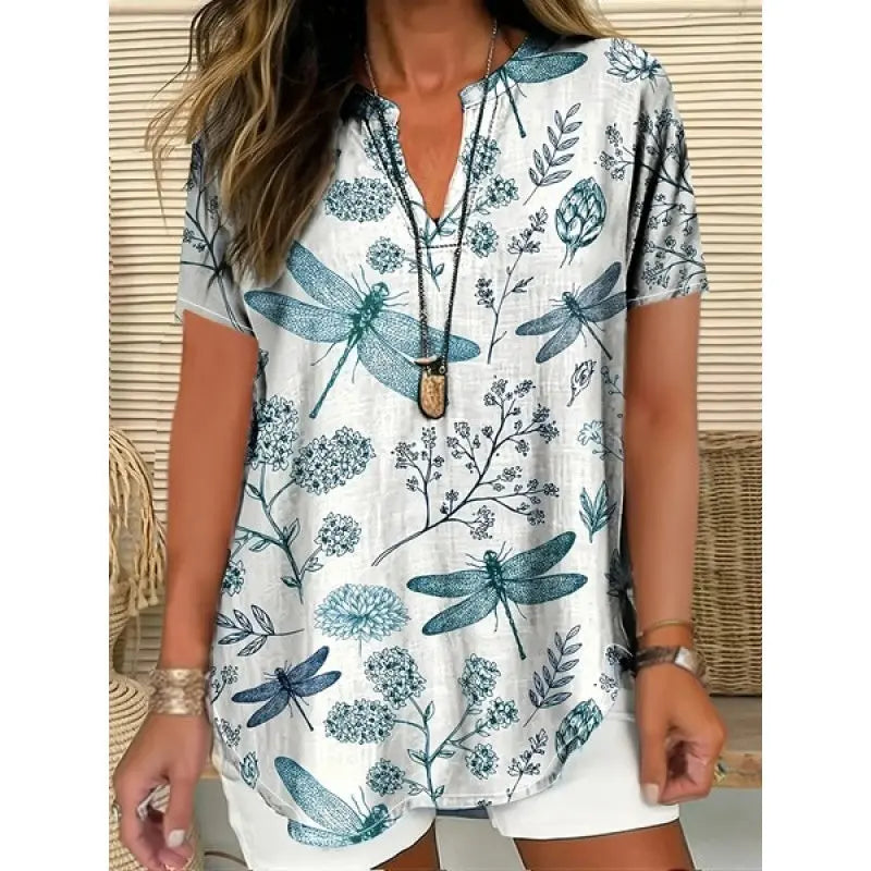 3D Printed Women's Spring And Summer Loose V-neck Short Sleeve Top null