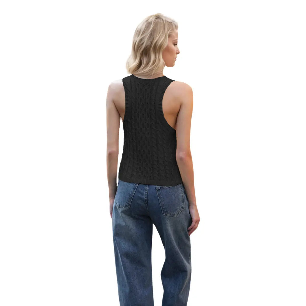 Women's V-neck Tank Vest Fashion Casual Knitted Solid Color Tops null