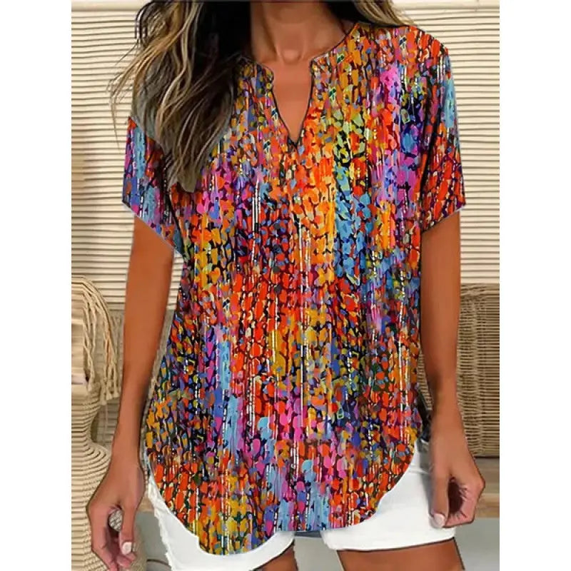3D Printed Women's Spring And Summer Loose V-neck Short Sleeve Top null