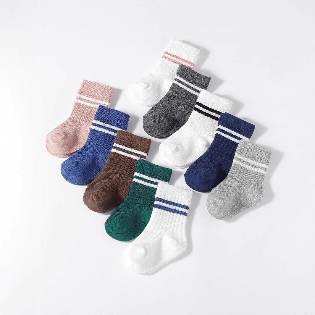 College Style Boys And Girls Middle Tube Cotton Socks 5 Pairs