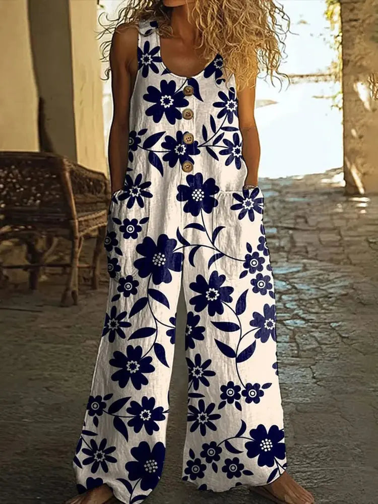 3D Digital Printing Women's Vest With Pocket Floral Jumpsuit Nipaaj