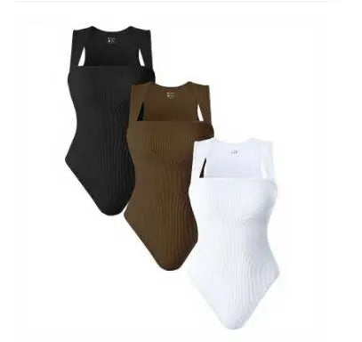 Thread Square Neck Jumpsuit Sleeveless Slim Fit Tank Top Summer Shapewear null