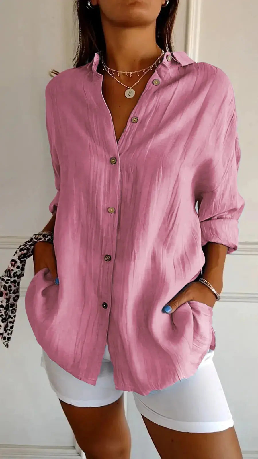 Lapel Long Sleeve Shirt Women's Single-breasted Pleated Shirt null