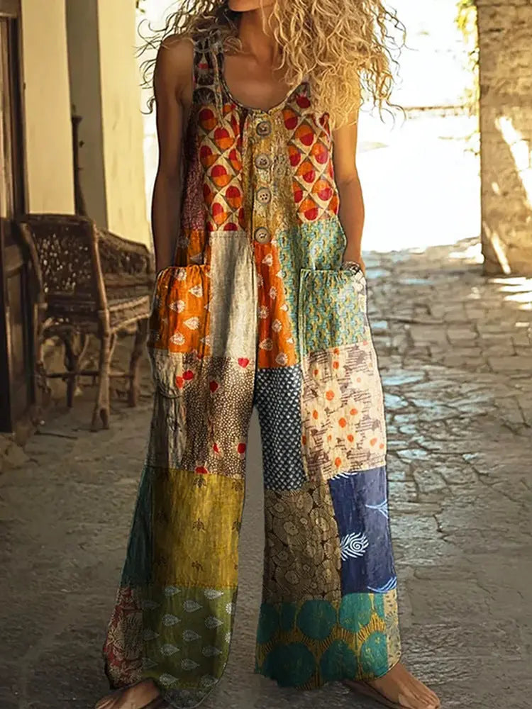 3D Digital Printing Women's Vest With Pocket Floral Jumpsuit Nipaaj