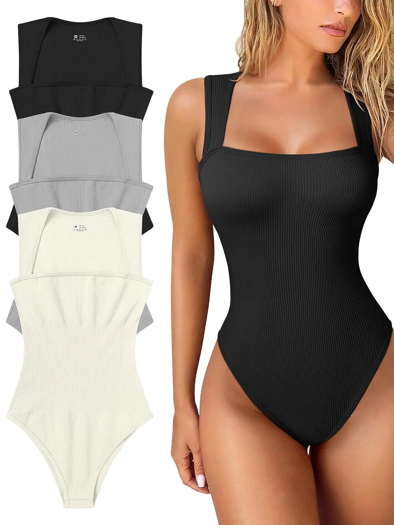 Thread Square Neck Jumpsuit Sleeveless Slim Fit Tank Top Summer Shapewear null