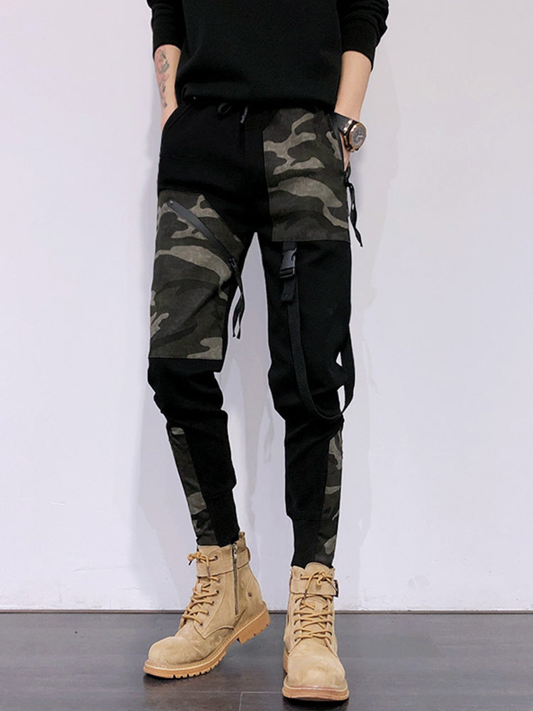 Functional Casual Overalls Camouflage Stitching Personality Slim