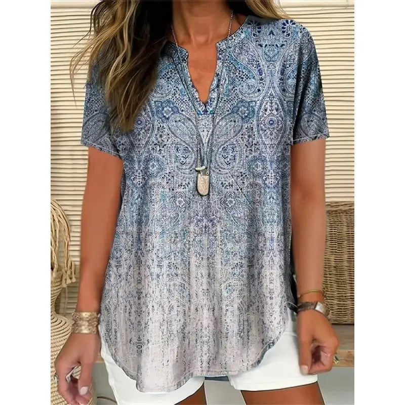 3D Printed Women's Spring And Summer Loose V-neck Short Sleeve Top null