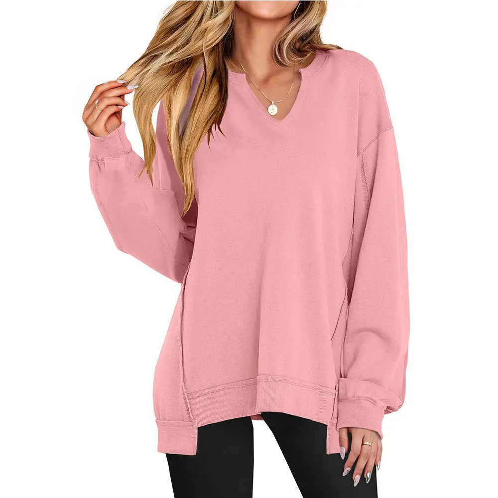Colorful Striped V-neck Loose Sweatshirt Nipaaj