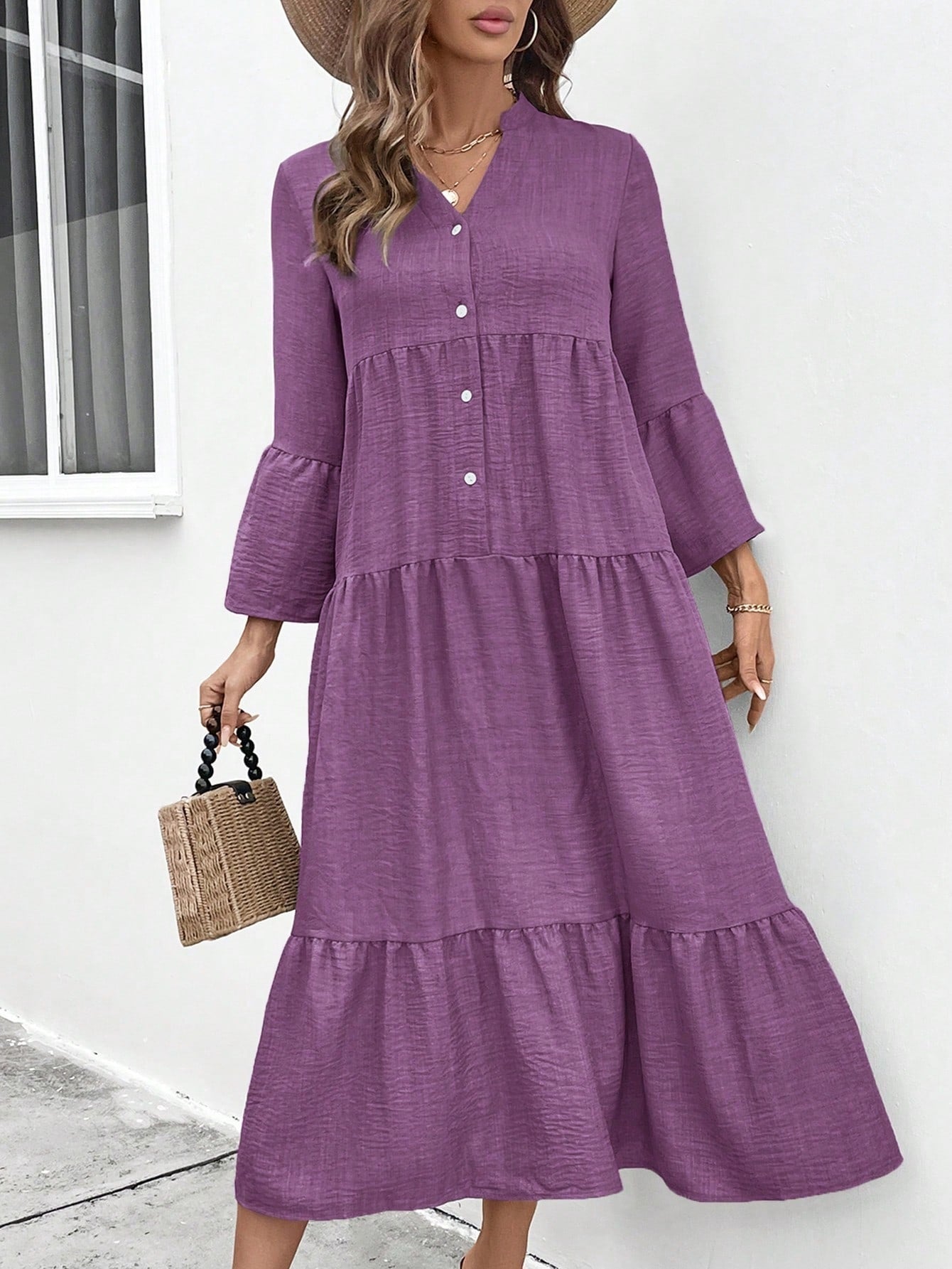 Multi-layer Pleated Loose Stitching Texture Dress