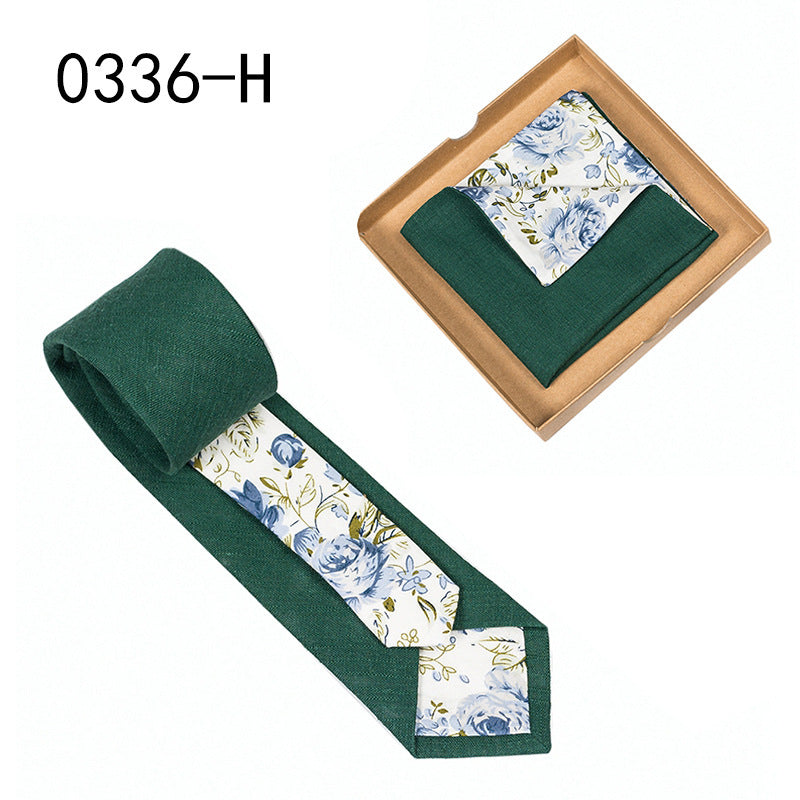 Men's Tie Floral Print Pocket Square Cotton Tie