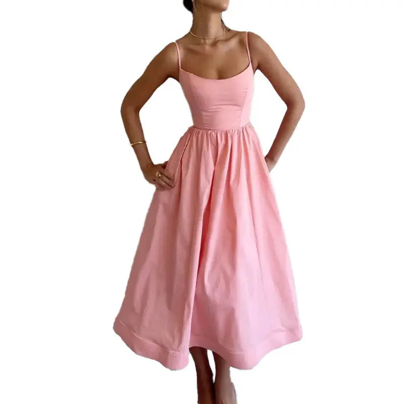 Women's Solid Color Printing Fresh Sweet Sexy Suspender Dress null