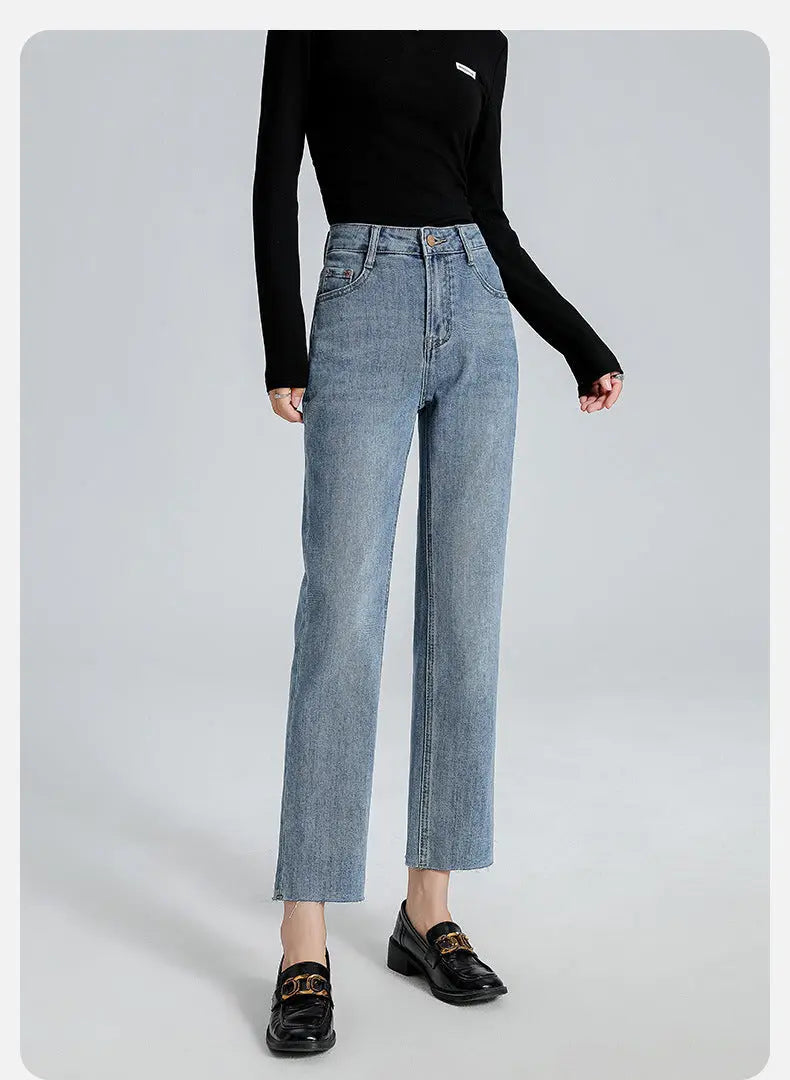 Burr Straight Ankle-length Pants Small Stretchy High Waist Slimming Commuter Nipaaj