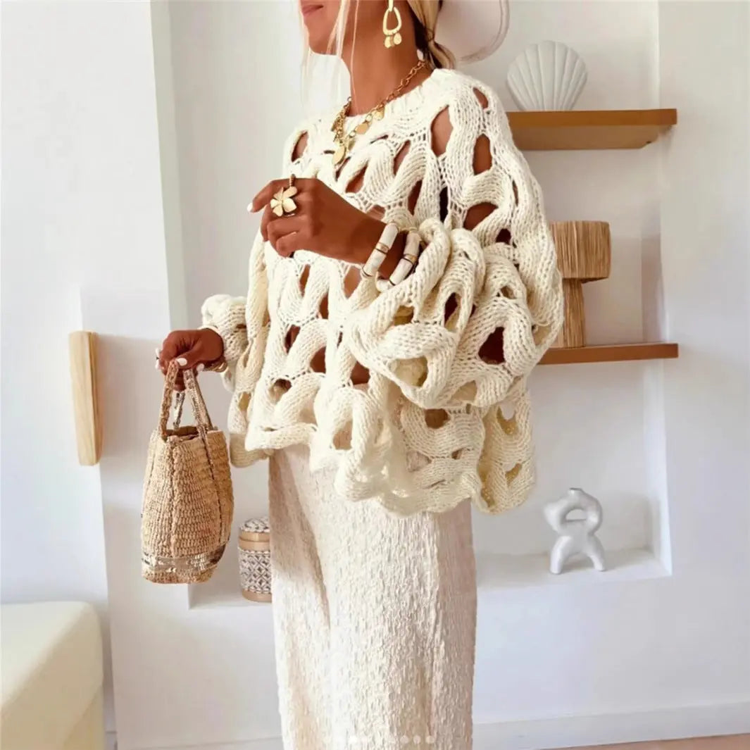 Women's Casual Leisure Vacation Beach Long Sleeve Sweater Pullover Nipaaj