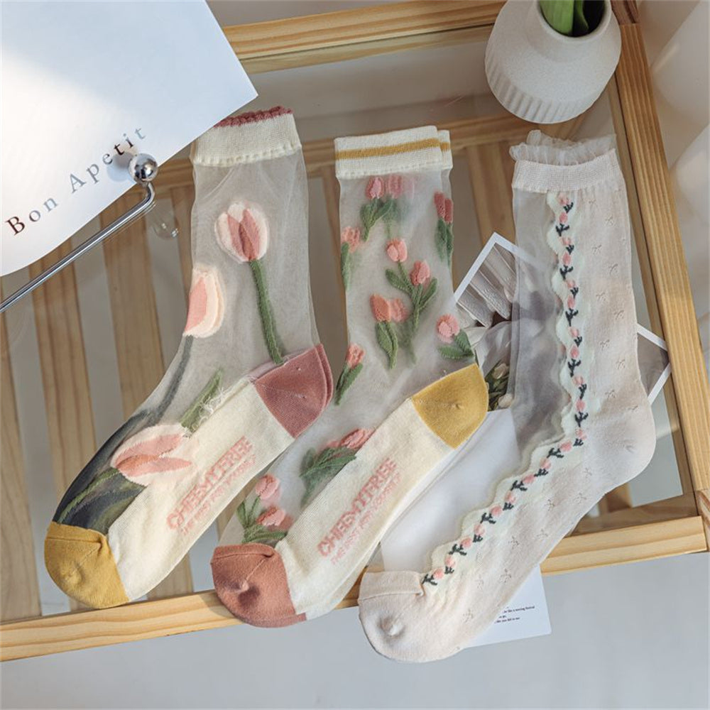 Tulip Fairy Wind Transparent Crystal Glass Silk Women's Socks