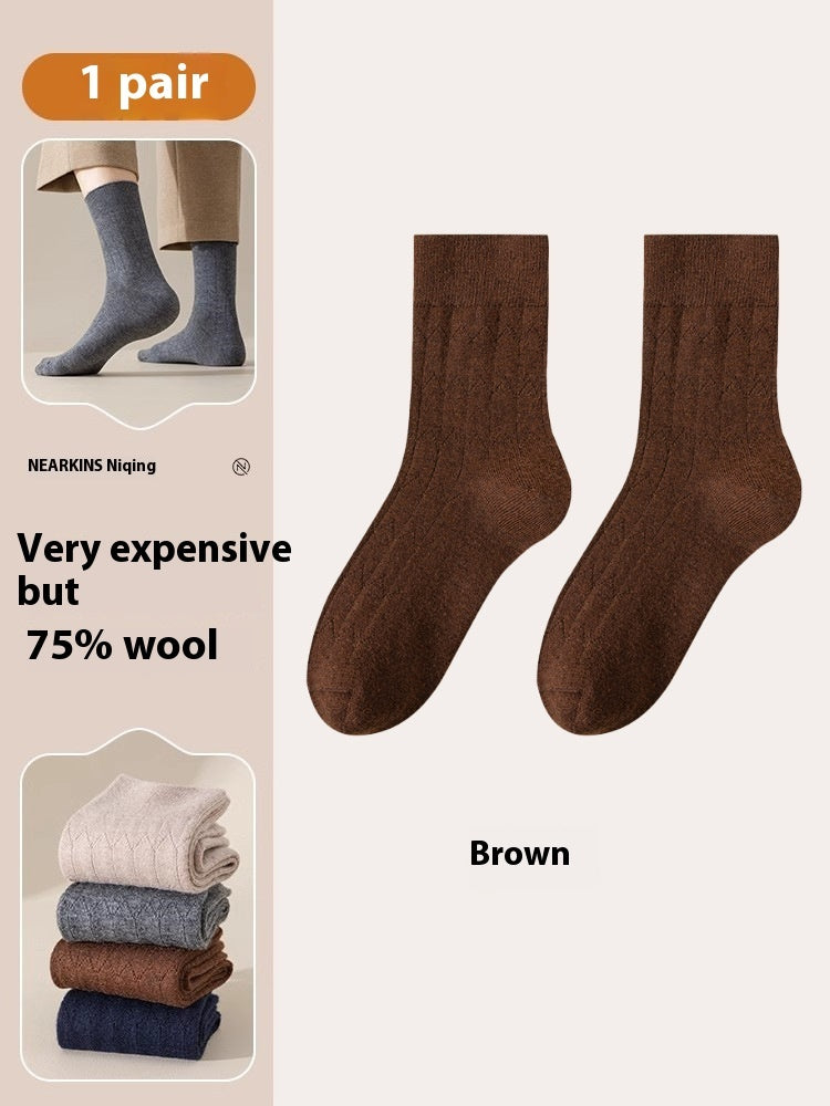 Pure Wool Socks Fallwinter Mid-calf Length Thermal Fleece-lined