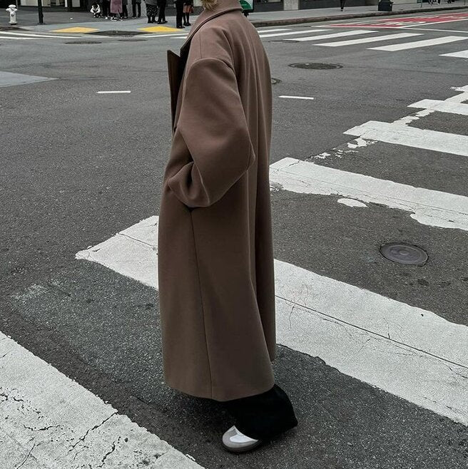 Autumn And Winter Temperament Commute Suit Collar Long Woolen Coat