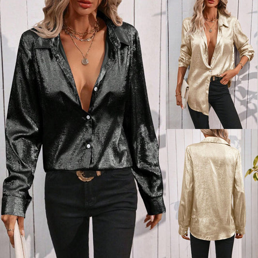 Solid Color Long Sleeve Single Breasted Loose Shirt