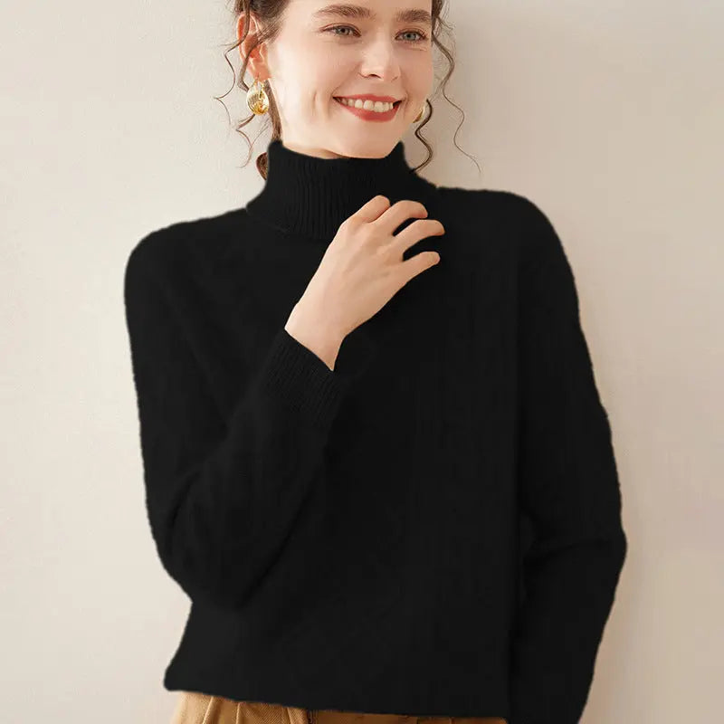 Women's High Lapel Cashmere Loose Lazy Sweater Three-strand Thickened Knitting Bottoming Shirt Top Nipaaj