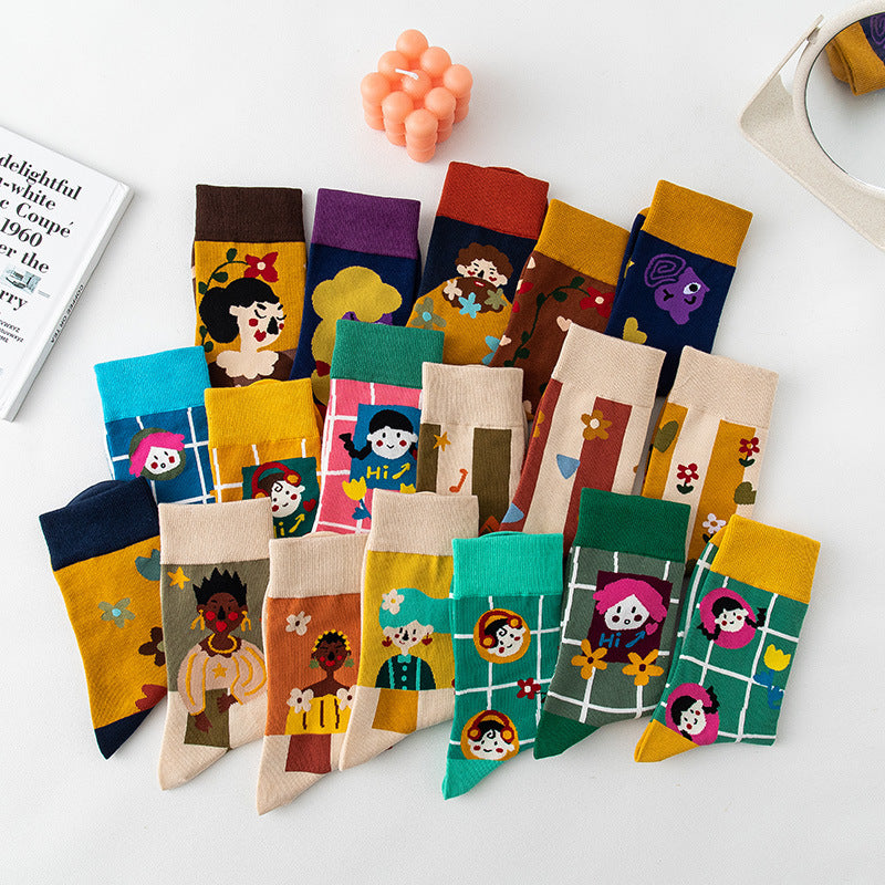 Women's Stockings Cartoon Asymmetry Cotton