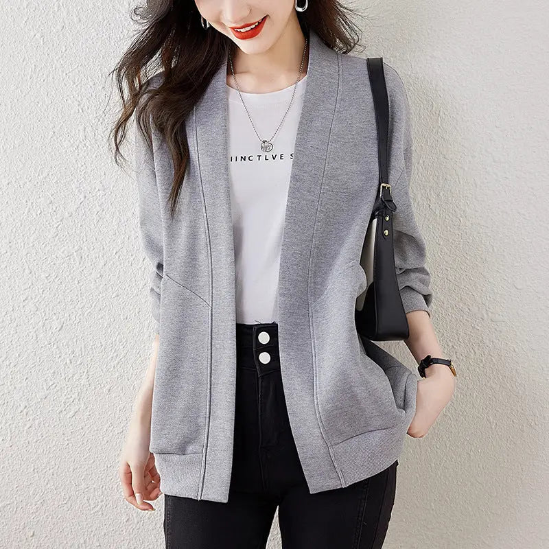 Lazy V-neck Sweatshirt Cardigan Women's Loose Casual Jacket All-matching Drop-shoulder Sleeve null