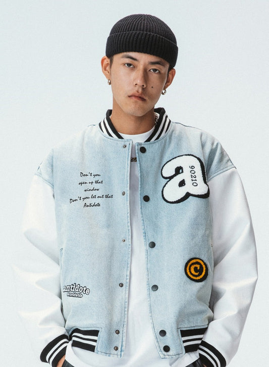 Cotton Towel Embroidered Washed Denim Baseball Uniform