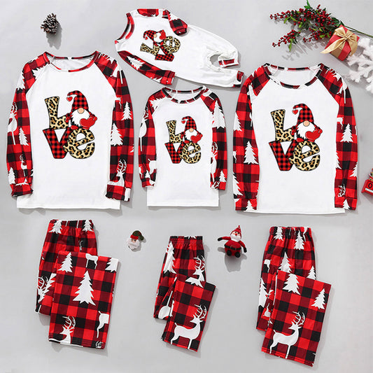 Christmas Home Service Parent-child Suit Plaid Stitching Printing