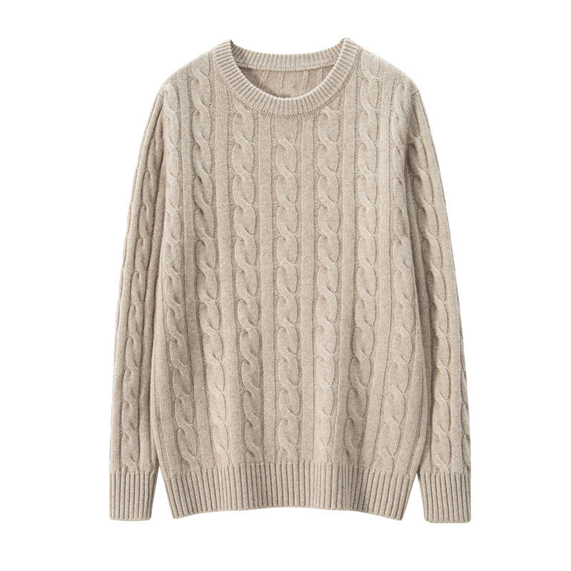 Pure Cashmere Shirt Men's Round Neck Three-strand Thickening