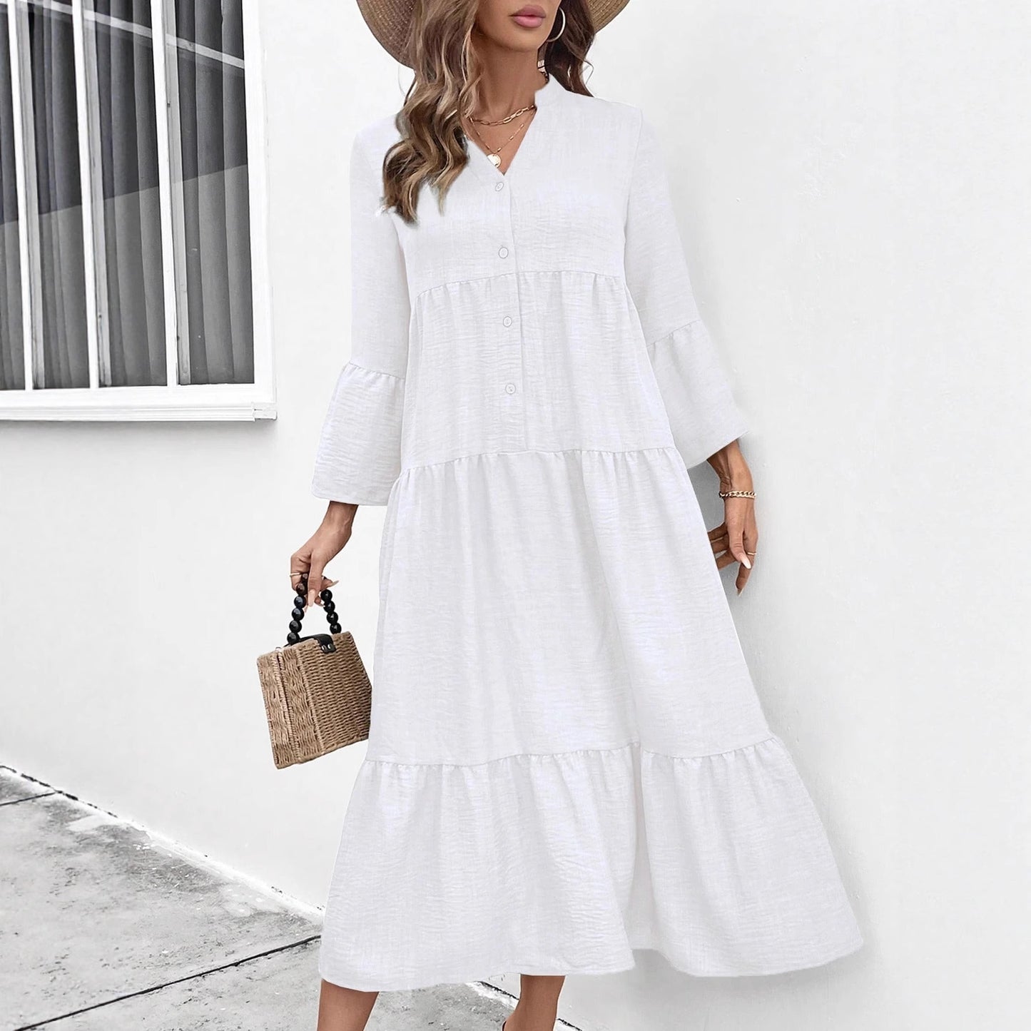 Multi-layer Pleated Loose Stitching Texture Dress