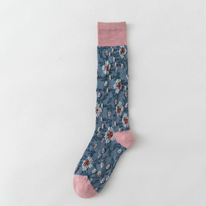 Female Pure Cotton Net Red Socks Plant Flowers