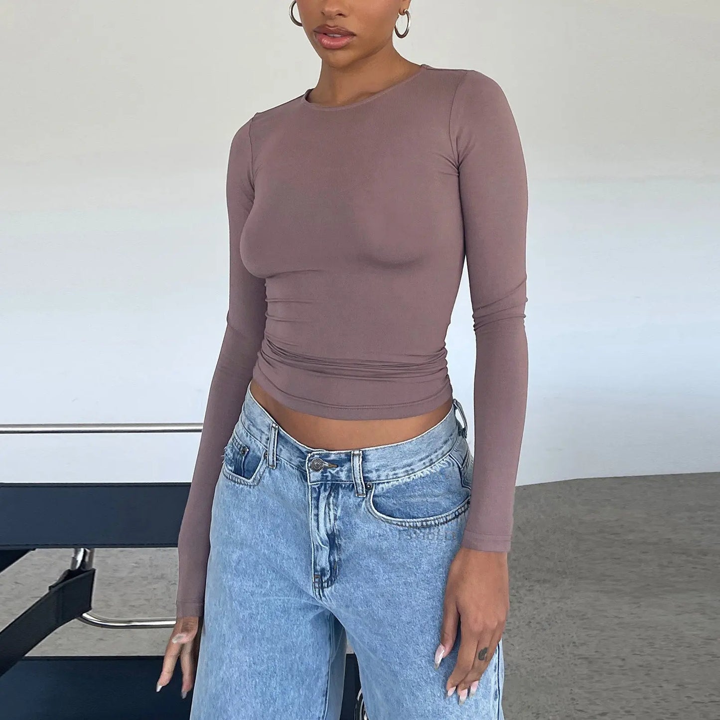 Women's Clothing Fashion Slim Long-sleeved Pullovers Tops Solid Causal Fit Shirts null