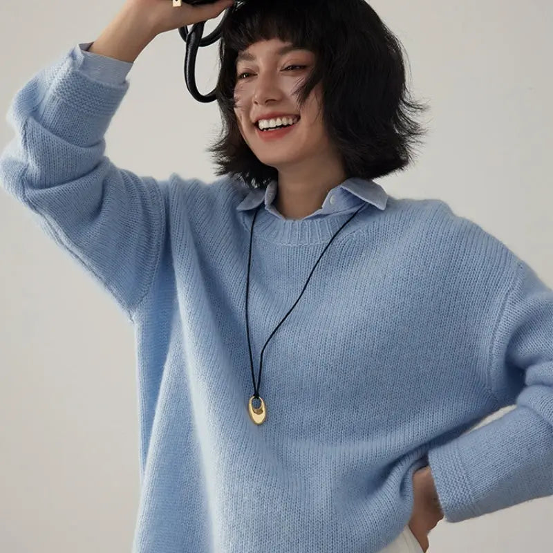 Pure Cashmere Wide Sweater Pullover Women's Thick Nipaaj