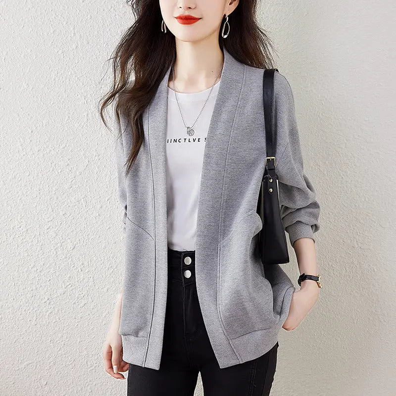 Lazy V-neck Sweatshirt Cardigan Women's Loose Casual Jacket All-matching Drop-shoulder Sleeve null