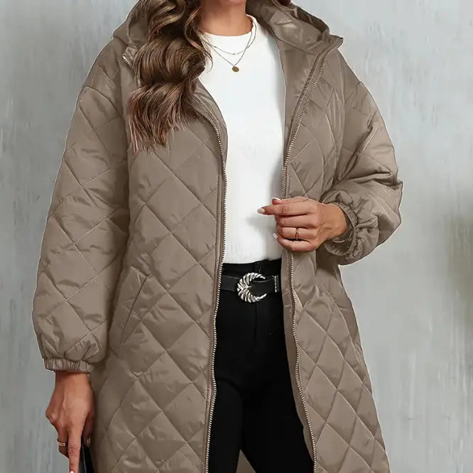 Elegant Hooded Zipper Cotton Jacket For Women null