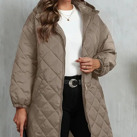 Elegant Hooded Zipper Cotton Jacket For Women null