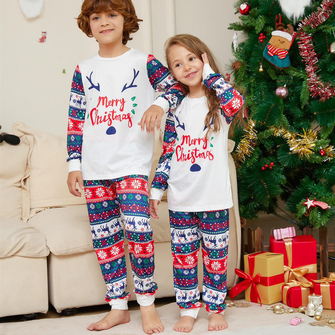 Home Wear Antlers Printed Pajamas Suit