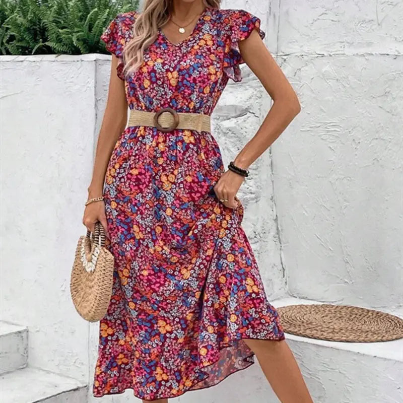 Print V-neck Dress For Women null