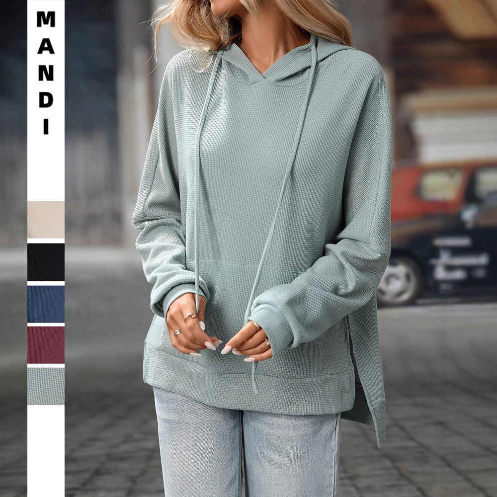 Waffle Knit Pullover Long Sleeve Sweater null