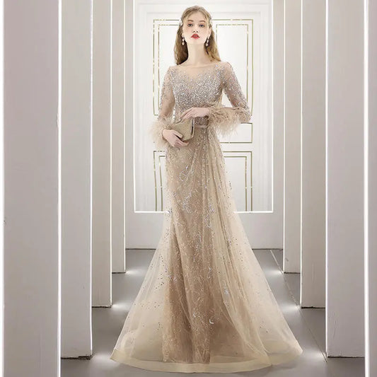 Heavy Industry Nailed Beaded Diamond-encrusted Evening Dress Hostess Long Style Nipaaj
