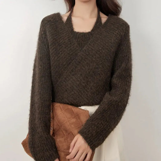 Winter New Lazy Wind Design Sense Loose Cropped Sweater Nipaaj