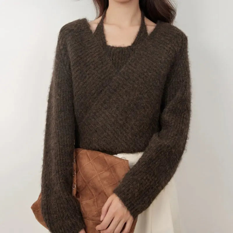 Winter New Lazy Wind Design Sense Loose Cropped Sweater Nipaaj