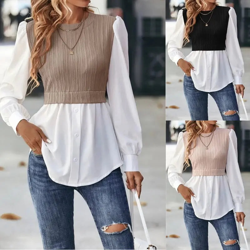 Wavy Stripes Stitching Fashion Temperament Blouse Nipaaj