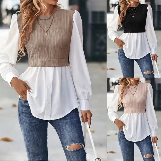 Wavy Stripes Stitching Fashion Temperament Blouse Nipaaj