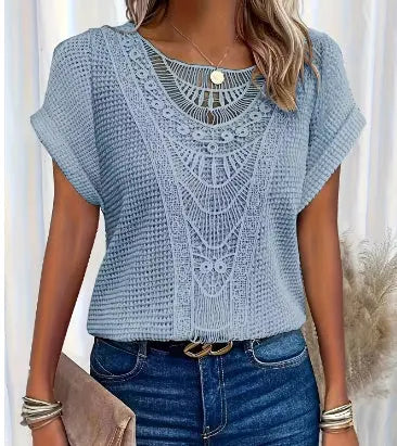 Summer Hollow Out Short-sleeved T-shirt Fashion Ethnic Style Tops Women's Clothing Nipaaj