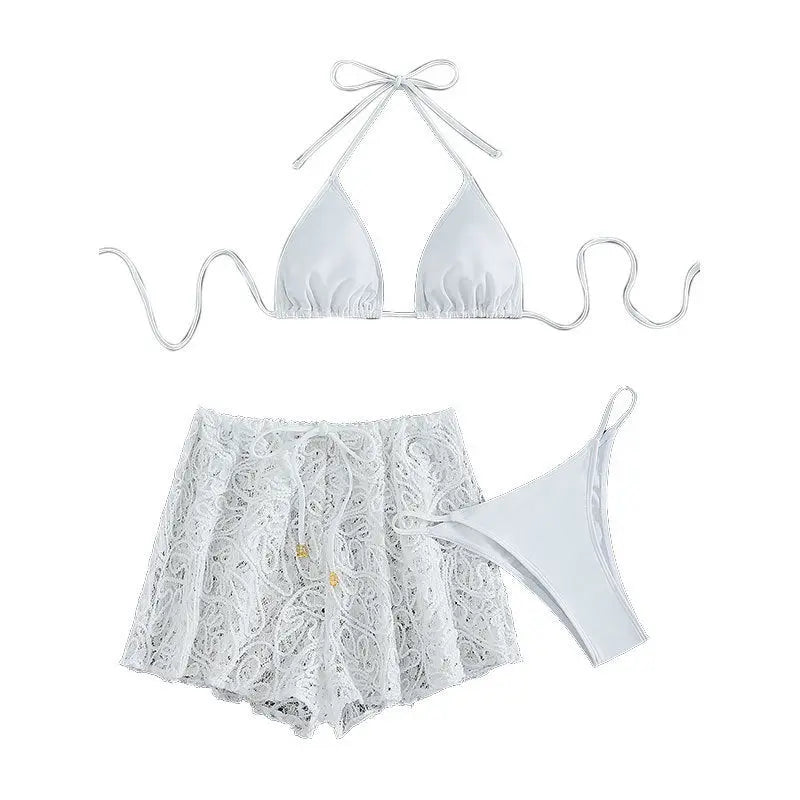 Lace Up Mesh Swimming Trunks Split Swimsuit For Women null