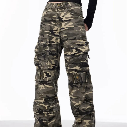 Camouflage Cargo Pants Women's Loose Wide Leg Jeans Nipaaj