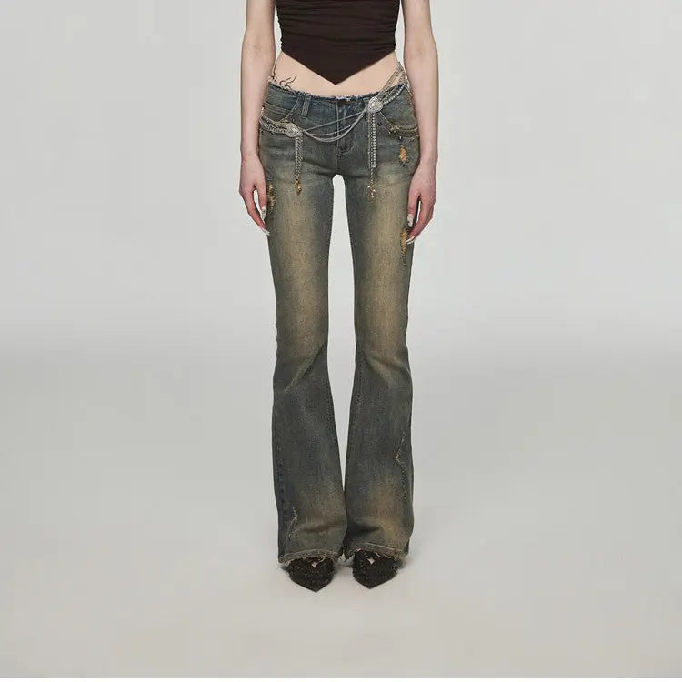 Vintage Washed Distressed Straight Leg Jeans Nipaaj