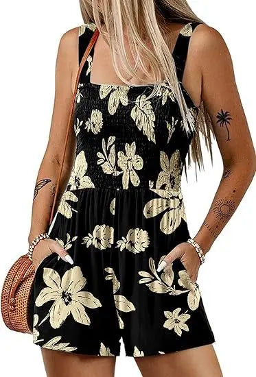 Flower Print Shorts Jumpsuit Summer Fashion Sleeveless Beach Bodysuit null