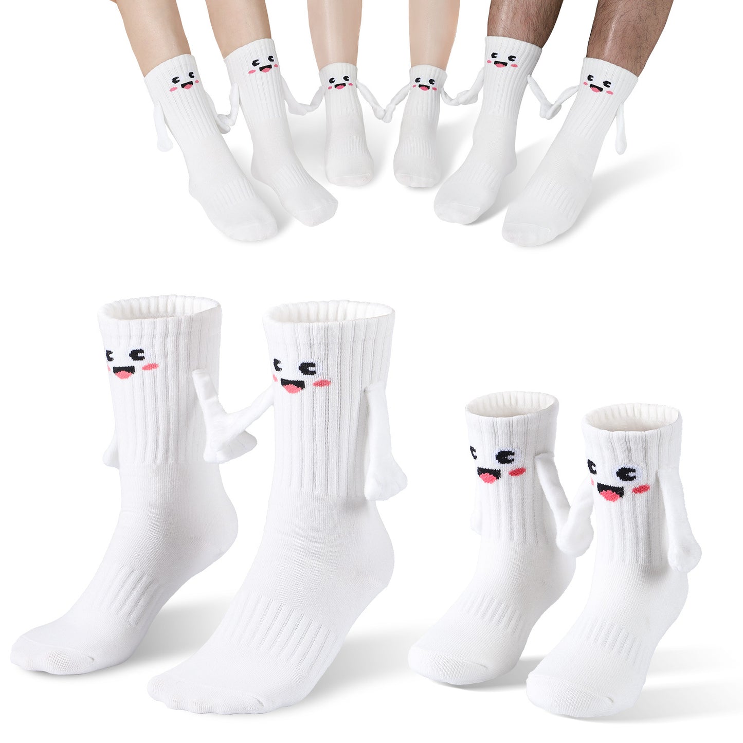 2Pairs Kids  Mom Dad Hand In Hand Smile Sock  Family Magnetic Hand Holding Socks,  Birthday Funny Gag Crazy Sock Day Gifts Mom Dad Child