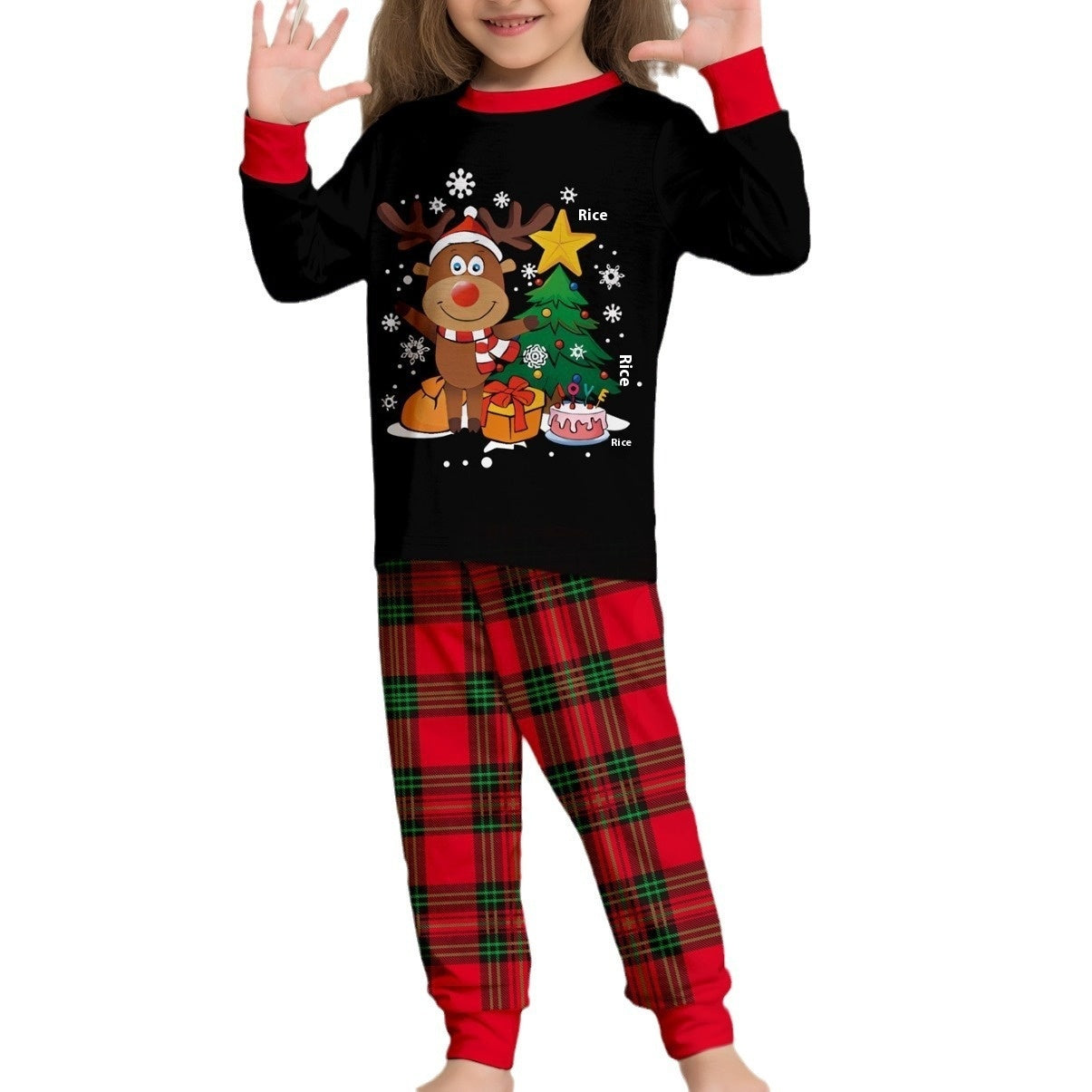 Cute Creative Christmas Deer Plaid Family Dress